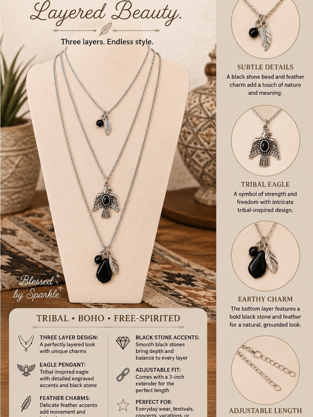 paparazzi Silver Layered Necklace with Black Accents